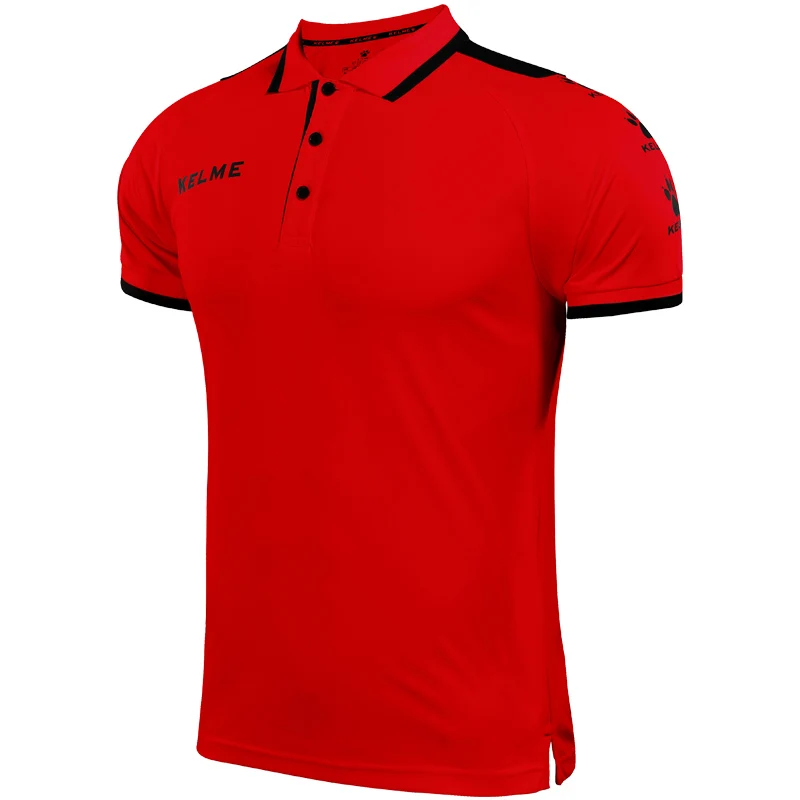 KELME мужская летняя тренировочная одежда, спортивные рубашки с коротким рукавом, топы поло 3871004 - Цвет: Red