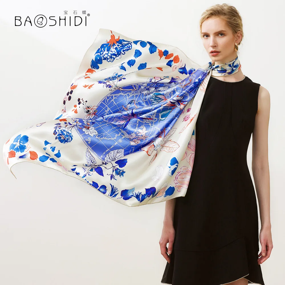 

Шарф BAOSHIDI Женский, квадратный, из 2018 шелка и сатина, 16 момме, 100%