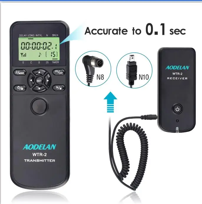WTR2 For Nikon AODELAN WTR2 беспроводной спуск затвора таймер дистанционного управления для Nikon Z6, Z7, Coolpix P1000, D850, D810, D700, D4, D5, D4s, D3100 - Цвет: WTR2 For Nikon