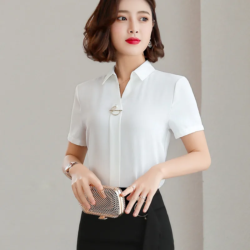 White Naviu Новое поступление высокое качество blusas mujer de moda Женские топы и блузки размера плюс рубашка с коротким рукавом - Цвет: White