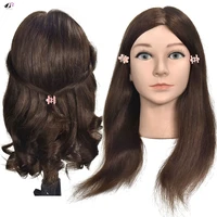 100 human hair 16 inch brown hair salon female training head mannequin hairstyles cosmetology hairdressing tools with clamp
