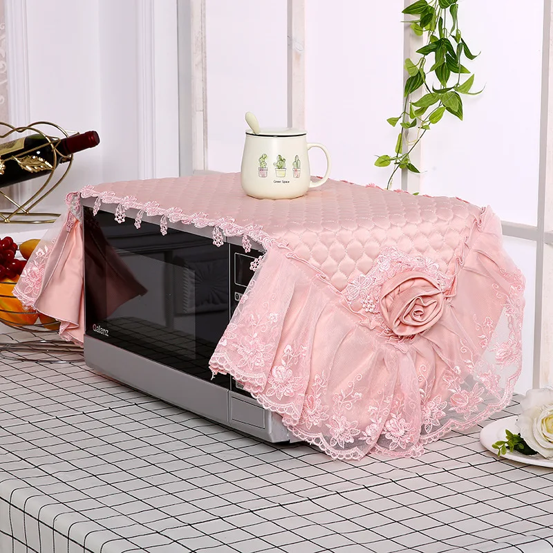 

Anti-oil Plaid Dustproof Oven Covers Microwave Cover with Rose Flower Pastoral Lace Decal For Kitchen Home Decor