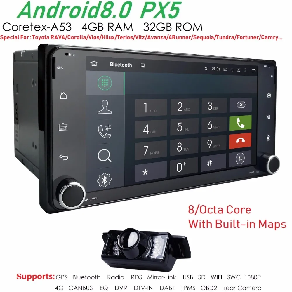 PX5android8.0 car GPS for Toyota Terios Old Corolla Camry Prado RAV4 Universal radio with navigation 4+32G stereo gps player | Автомобили