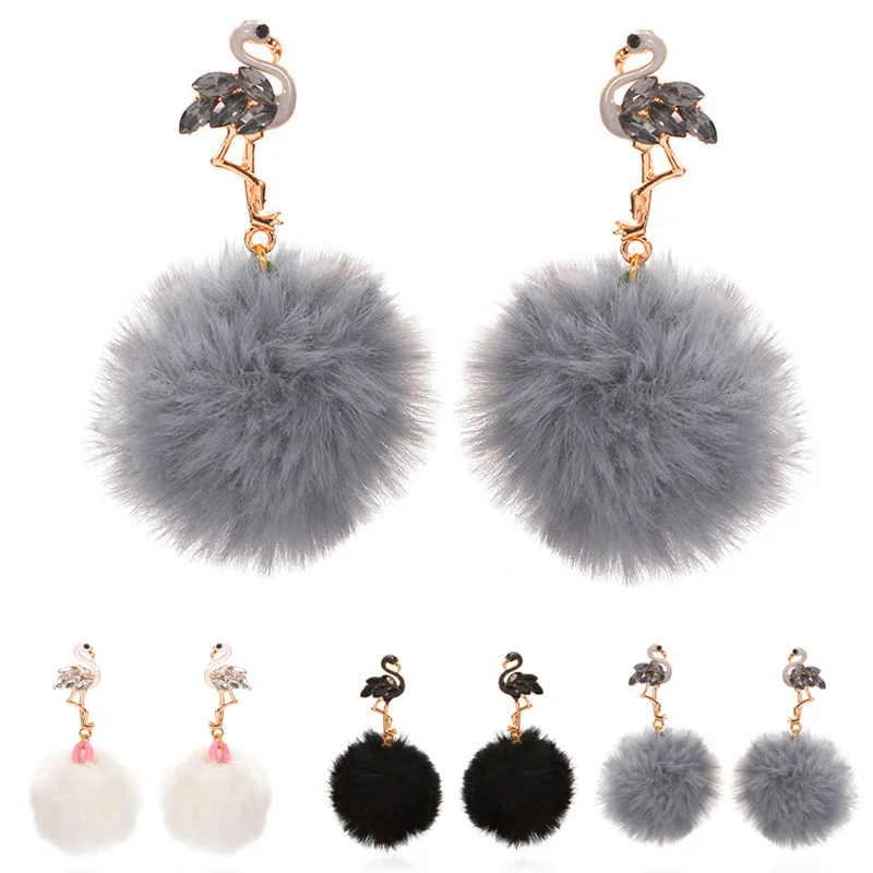 Женские серьги с помпоном фламинго милые висячие из искусственного меха