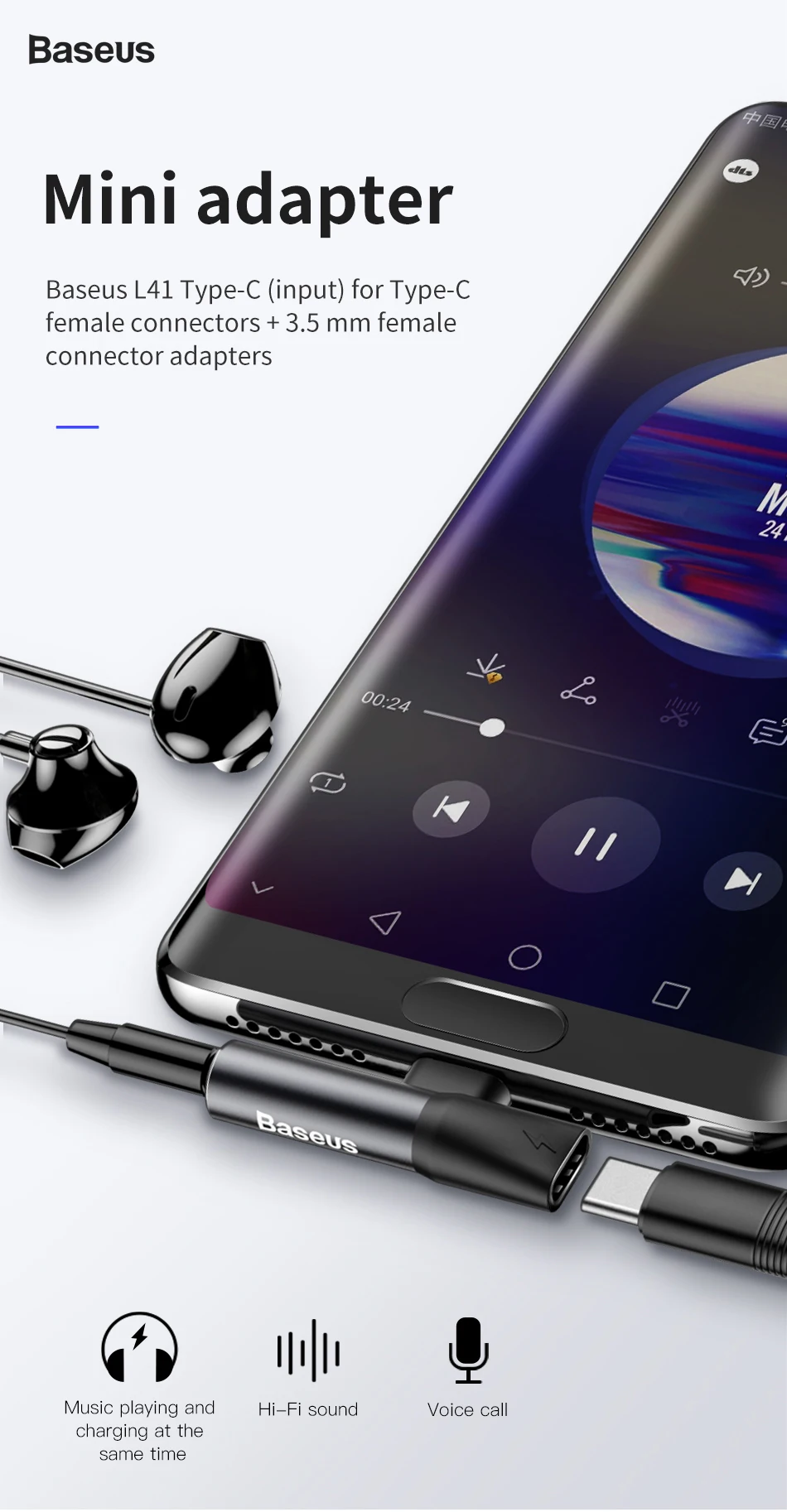 Baseus usb type C до 3,5 мм Jack адаптер для Xiaomi Mi 8 6 huawei P20 Pro type-C OTG зарядный кабель Jack 3,5 мм удлинитель для наушников