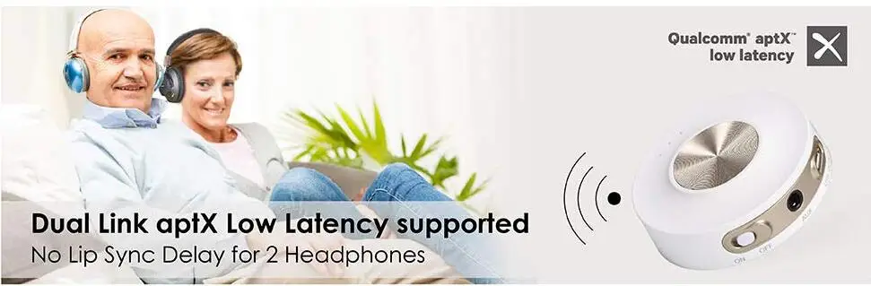Avantree Bluetooth передатчик, DUAL LINK aptX низкая задержка для ТВ/ПК, встроенный аккумулятор портативного использования, диапазон класса 1, RCA V4.2