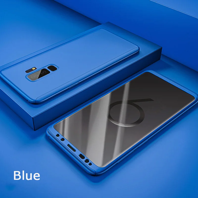 Blue 360 Полное покрытие для samsung Galaxy S10 S9 S8 плюс S10e примечание 9 8 5 S7 S6 край M10 M20 A30 A50 Жесткий ПК чехол+ Экран протектор - Цвет: Blue