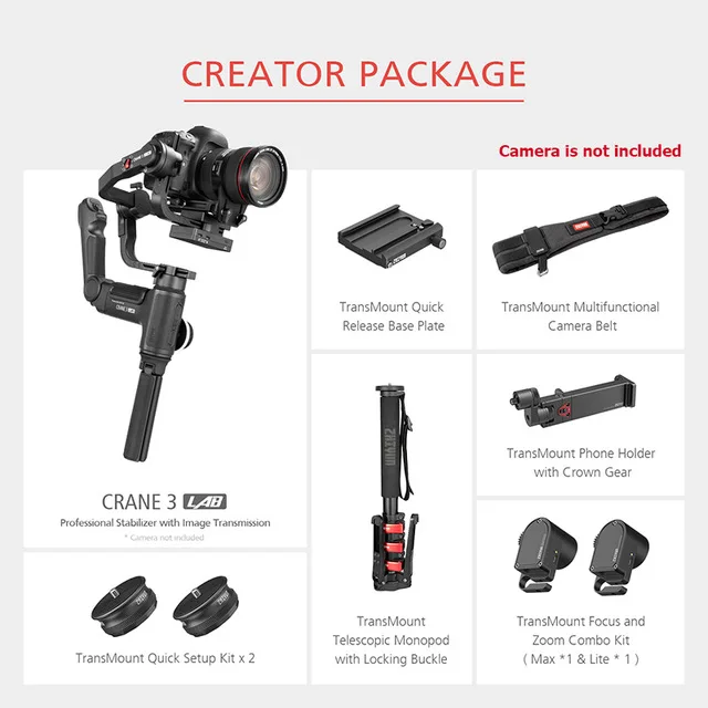 C Zhiyun Crane 3 Lab 3-осевой ручной карданный Стабилизатор камеры Viatouch steadicam для dslr камер canon sony pk Crane 2 - Цвет: C