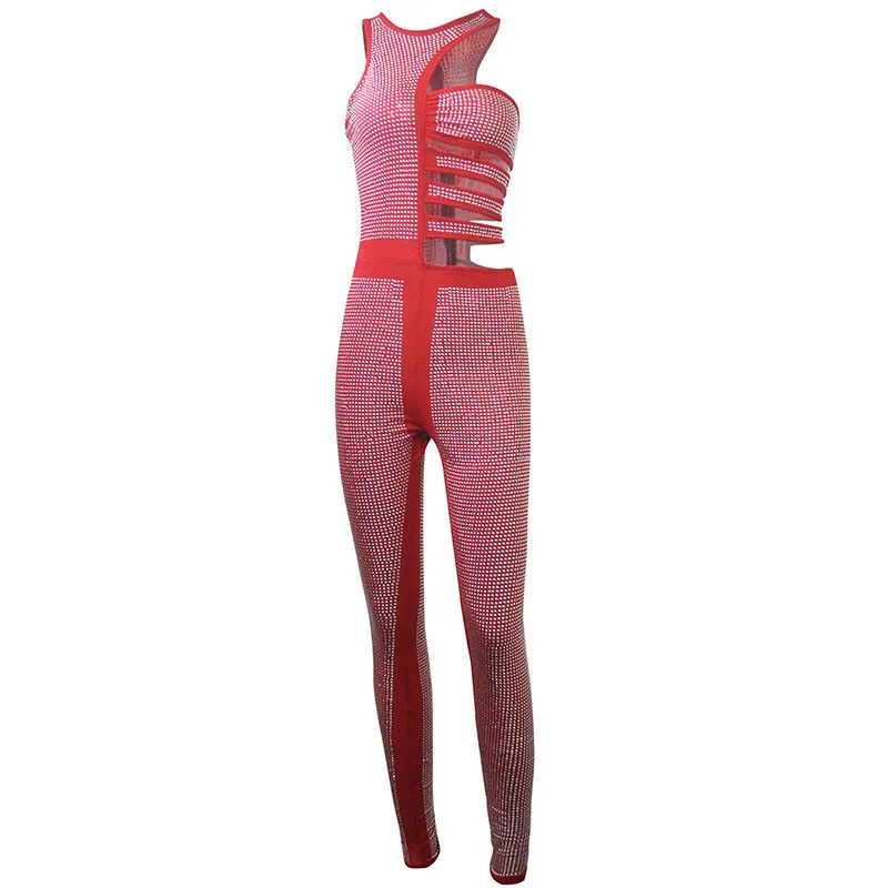 

Sexy Rhinestone Sparkly Jumpsuit Women Sleeveless Hollow Out Skinny Bodycon Romper Luxury Glitter Club Party Jumpsuits Overalls
