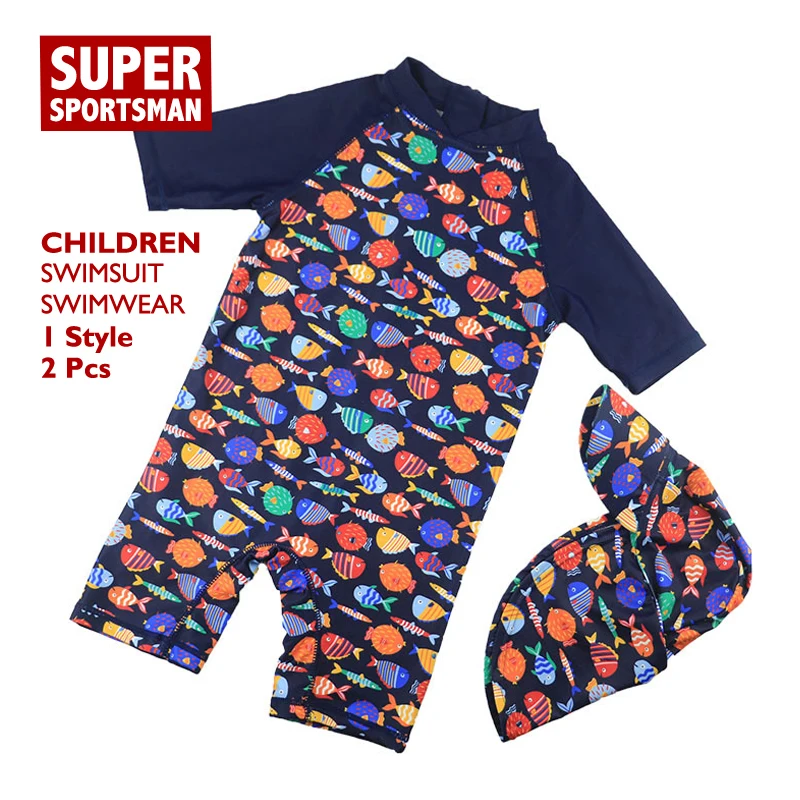 Одежда с рисунком рыбки для маленьких мальчиков UPF50 + Плавание дeтский лeтний