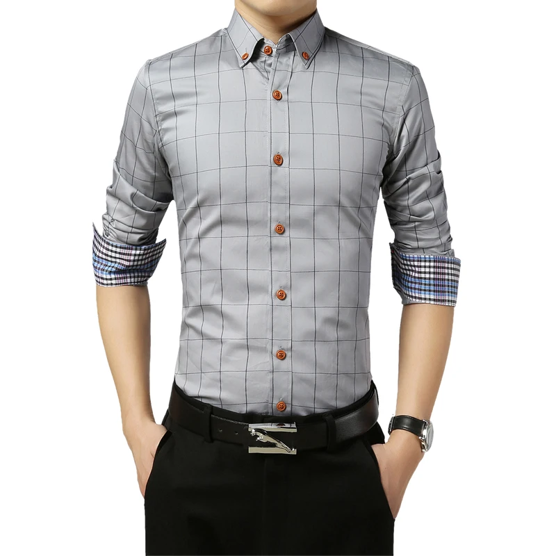 Модная брендовая мужская одежда Slim Fit для мужчин рубашка с длинными рукавами