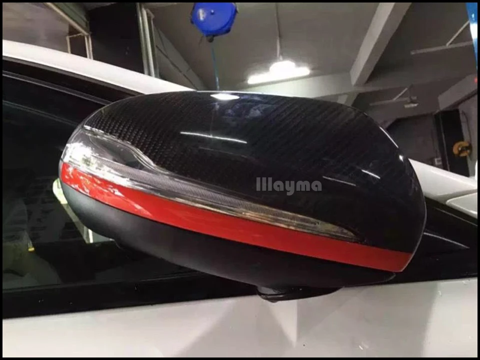 W205 углеродного волокна Сменное Зеркало Обложка для Benz C180 C200 C250 C300- год красная линия Стиль LHD RHD Автомобильное зеркало заднего вида крышки