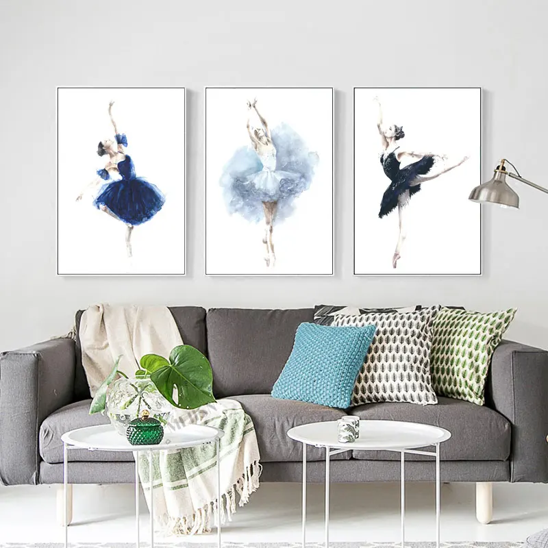 Unframed Nordic Canvas Painting Wall Art Watercolor Princess Modern Ballet Girl for Girls Kids Room wall picture poster | Дом и сад