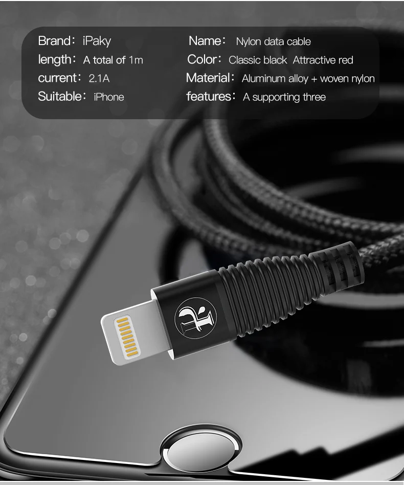 IPAKY USB Cable for iPhone x Charger Charging Cable for iPhone 8 7 6 6s plus USB Data Cable Phone Cord Adapter