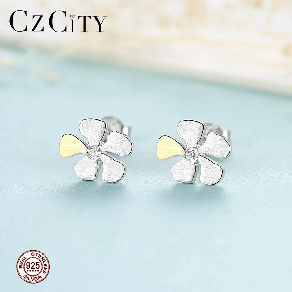 CZCITY кисточки твердая 925 стерлингового серебра серьги гвоздики в форме снежинок