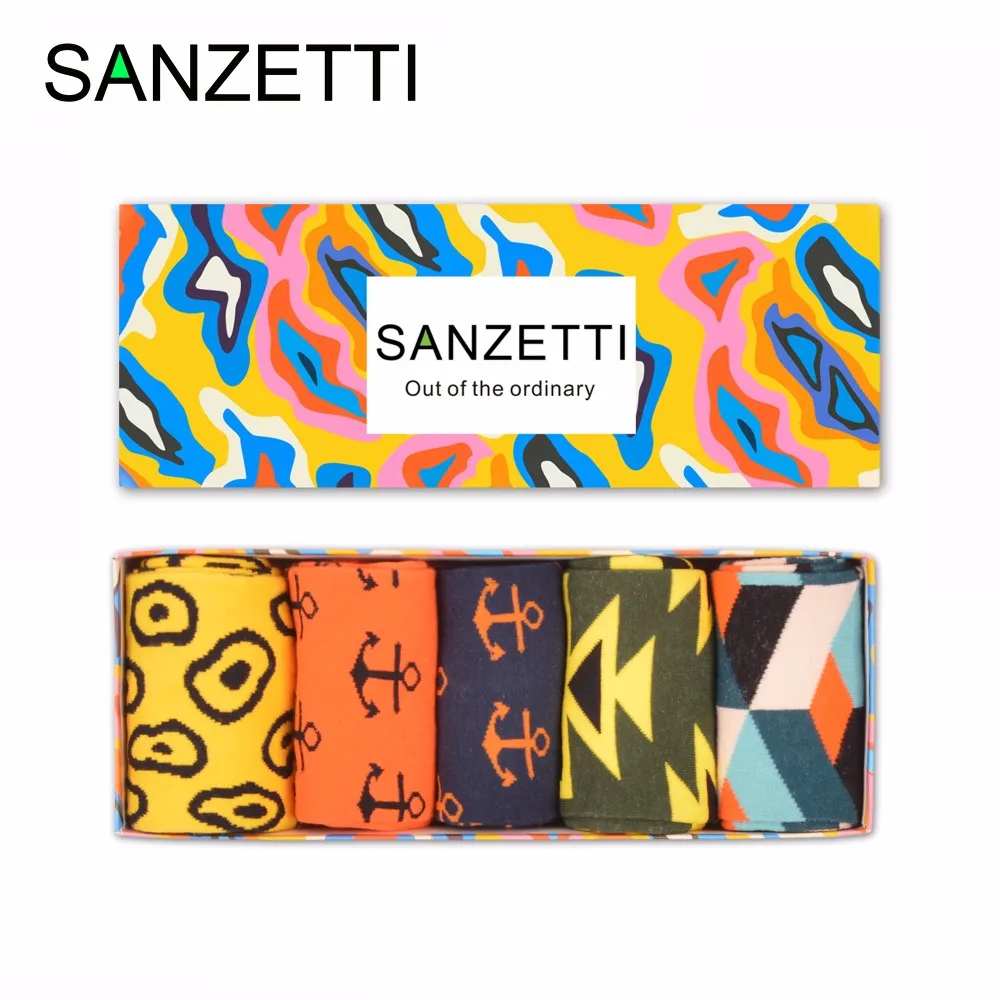 Sanzetti 5 пара/лот Подарочная коробка Красочные Новинка скейтборд носки Для