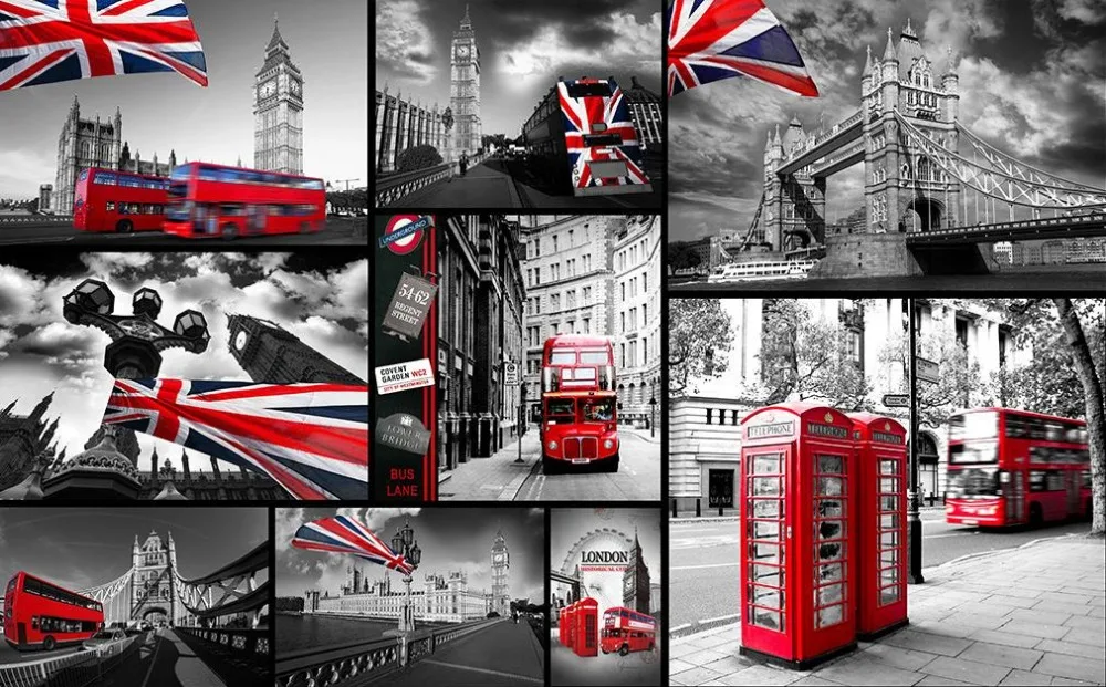 3d обои для комнаты Улицы Лондона красный автобус фон пейзаж ванной | Обустройство