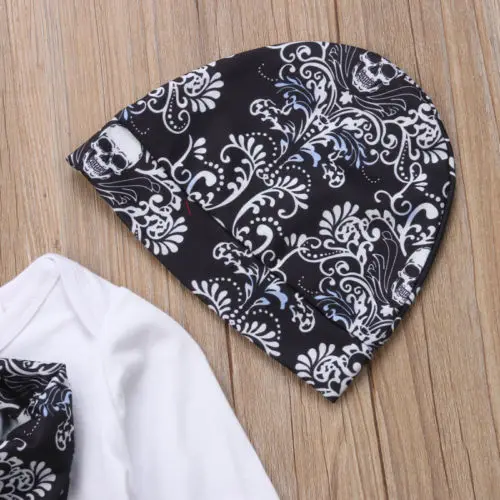 Newborn Baby Boys Girls Clothing Tops Romper Skull Flower Long Sleeve Pants Hat Bibs Scarf 4pcs Set Clothes Boy 0-24M |