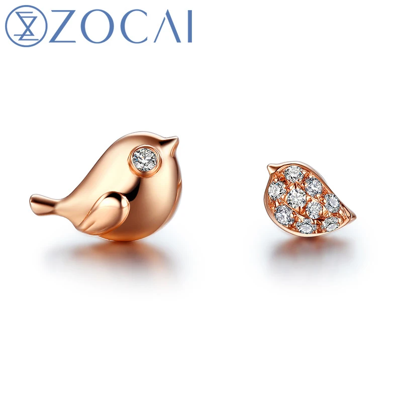 18K Rose Gold ZOCAI серьги дизайн маленький Magpie Настоящее 0,04 CT серьги-гвоздики с бриллиантами 18 K розовое золото(Au750 - Цвет камня: 18K Rose Gold