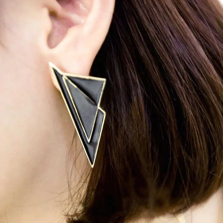 Женские Треугольные Серьги гвоздики E657 розовые синие черные|earrings fake|earring