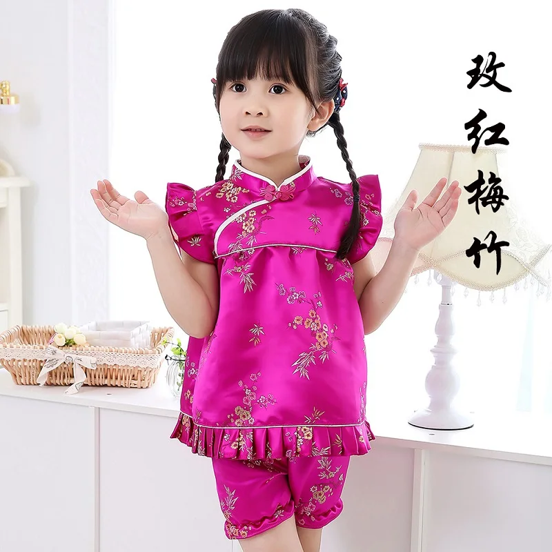Новинка 2020 детские летние комплекты Qipao с цветочным рисунком новогодние