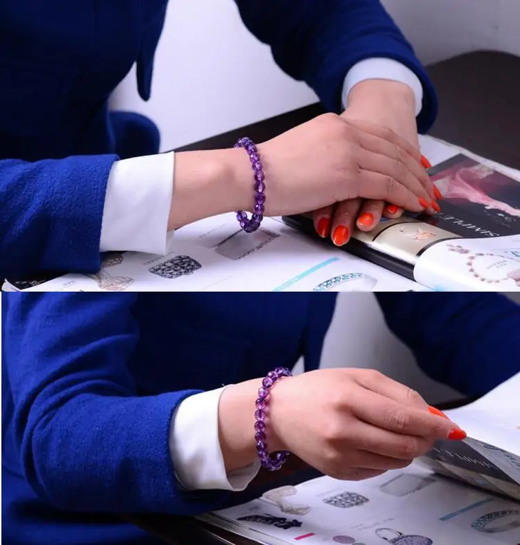 

Nature Stone Brazil 128 faceted purple Crystal Quartz Bracelet Wrap Beaded Stretch Bracelet Women Fashion Jewelry Bangles