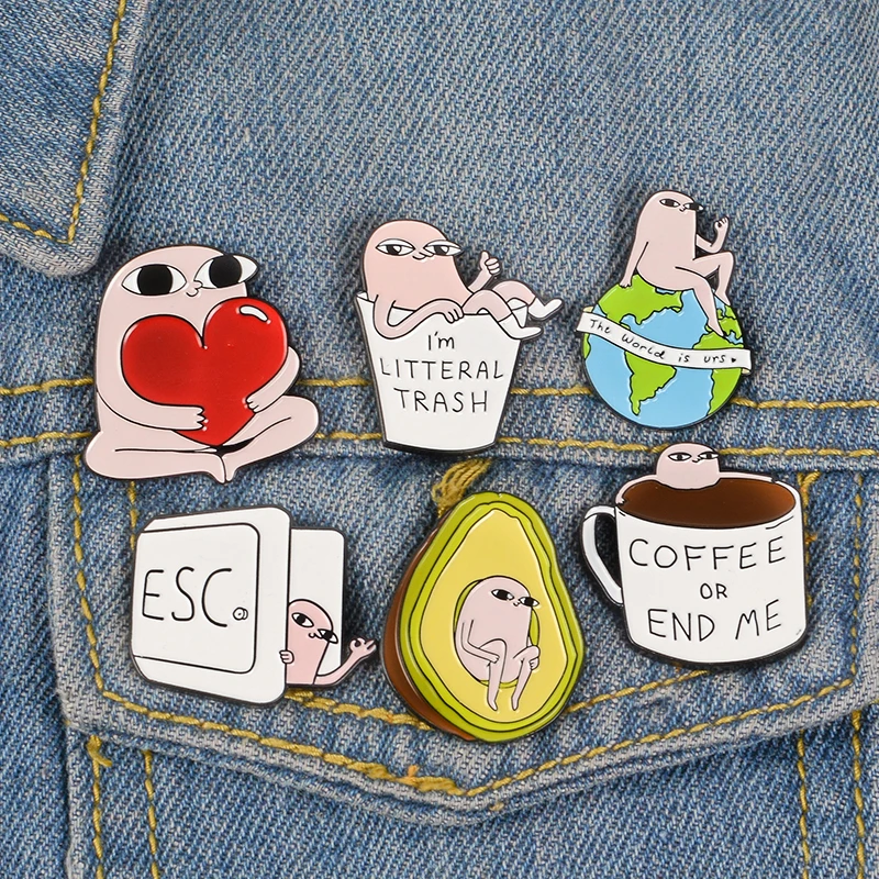 

Comics Figure Enamel Pins " A Bean " Funny Life Brooches For Women Men Quote Life Badge Lapel Pins Hat Shirt Backpack Pin Up
