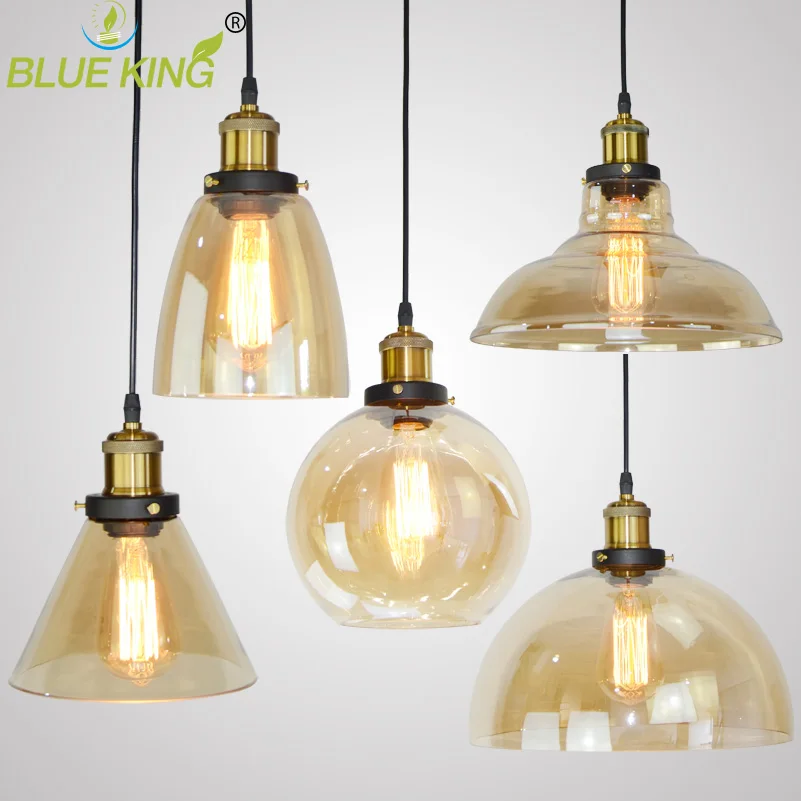 Blueking Винтаж Прозрачное Стекло Подвесные Светильники Светильник Loft Ретро E27