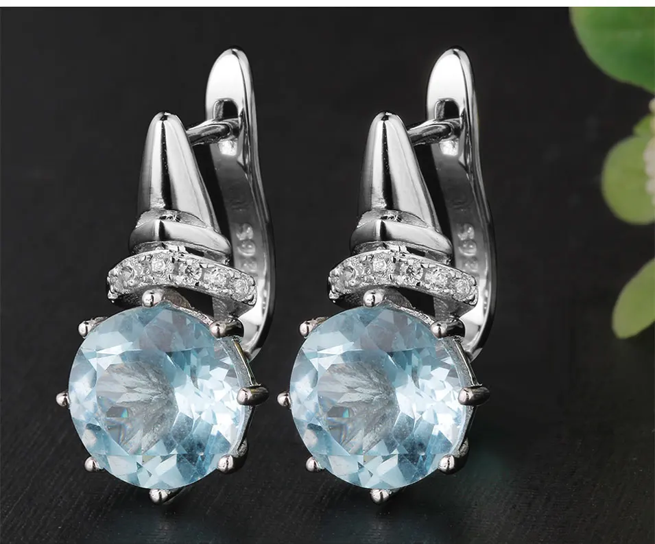 Kuolit 4.7ct натуральный небесно-голубой топаз, клипсы для женщин, натуральная 925 пробы, серебро, Ретро стиль, хорошее ювелирное изделие для женщин, подарок для девушек
