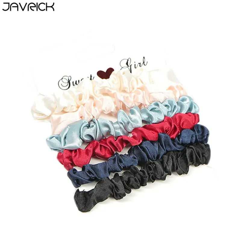 6Pcs Women Scrunchies Set Imitation Silk Glitter Solid Color Hair Ties Rubber Rope Ladies Elastic Sports Fitness Ponytail Holder |
