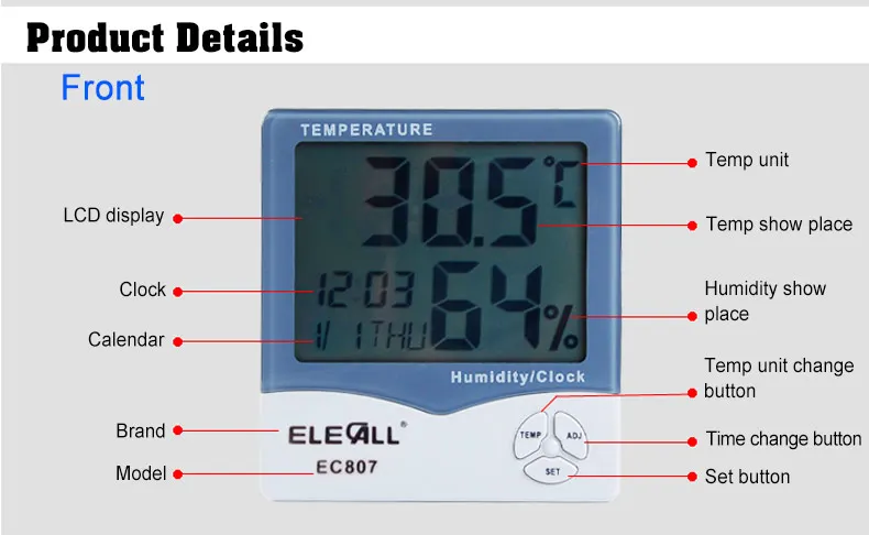 ELECALL EC807 Высокая точность электронный измеритель температуры и влажности термометр гигрометр с часами календарь