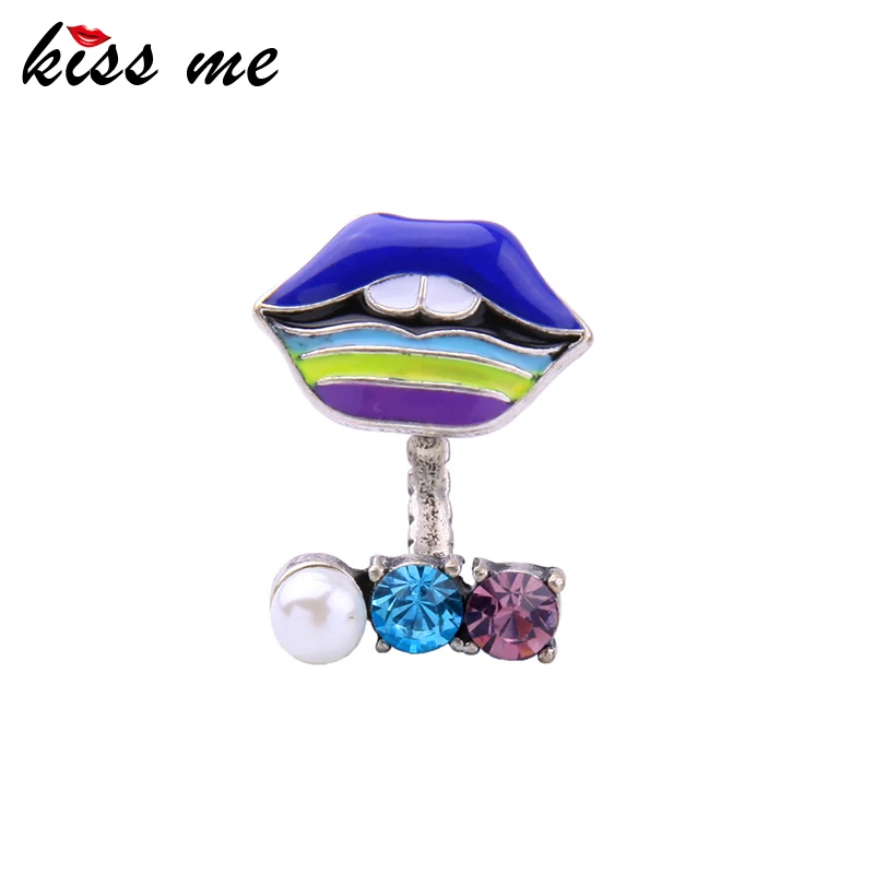 Женское кольцо с эмалью KISS ME красное синее Серебряное винтажное ювелирное
