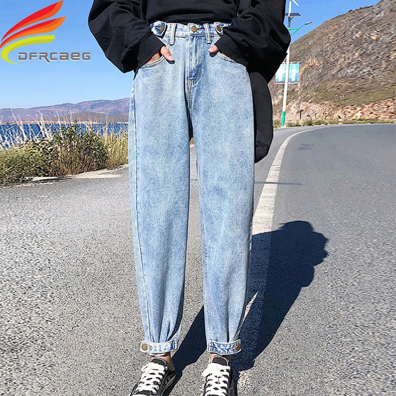 

Jeans Woman 2022 Spring New Arrivals High Waist Buttons Streetwear Ladies Jeans Pants Blue And Sky Blue Loose Jeans Hot Sale