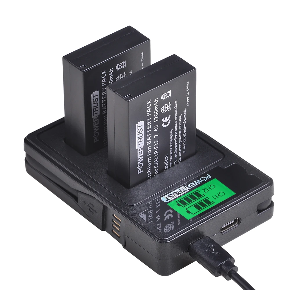 PowerTrust 2 шт. LP-E12 LPE12 LP E12 батарея+ ЖК USB двойной зарядное устройство для Canon EOS M50, EOS M100, 100D Kiss X7 Rebel SL1