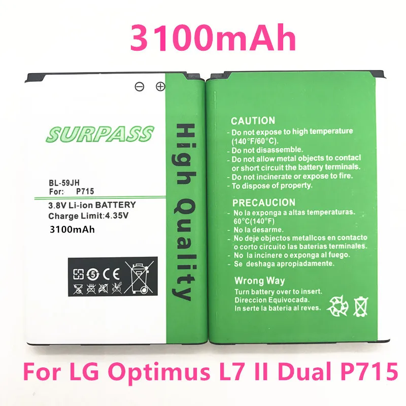 3100 мАч BL 59JH BL59JH Батарея для LG Optimus L7 II Dual P715/F5/F3/VS870/Ludid2 P703|Аккумуляторы мобильных