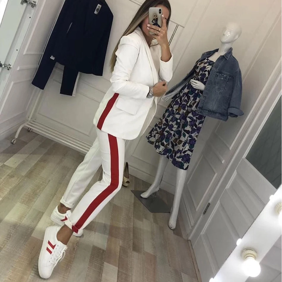 Женский костюм из 2 предметов белая/красная куртка с длинным рукавом и брюки 2020 |