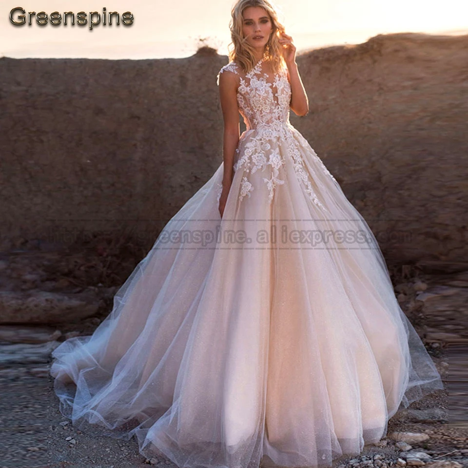 Свадебное платье Greenspine A Line румяна свадебное De Mariage без рукавов аппликация из