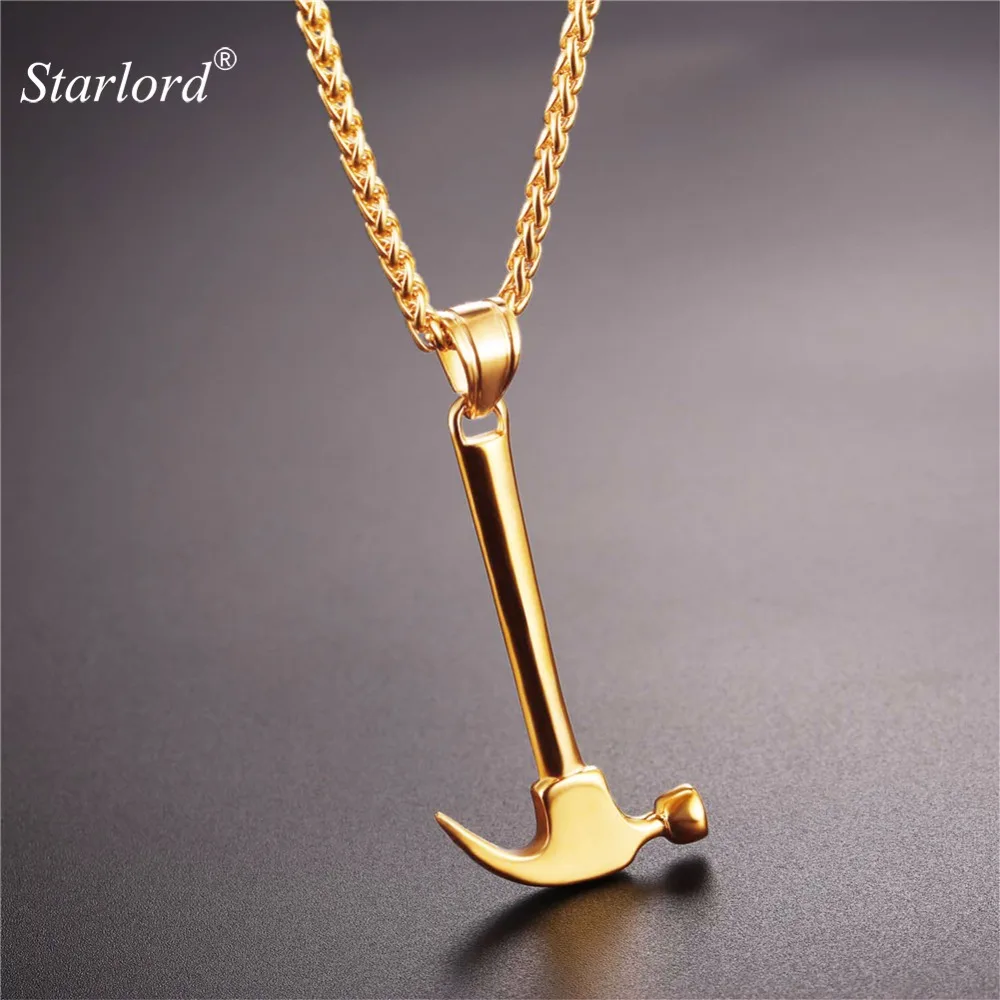 

Starlord Hammer Necklace Stainless Steel/Gold/Black Statement Necklace Carpenter Jewelry Tool Necklace Gift For Father/BF GP2427