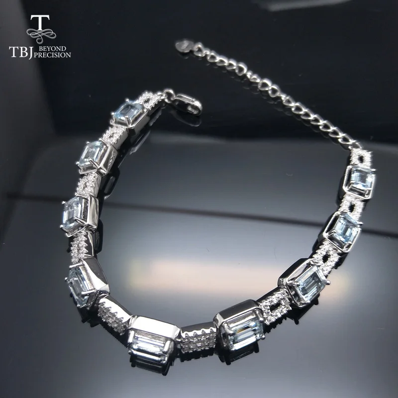TBJ натуральный бразильский светильник 4.7ct вверх Аквамарин драгоценный браслет с