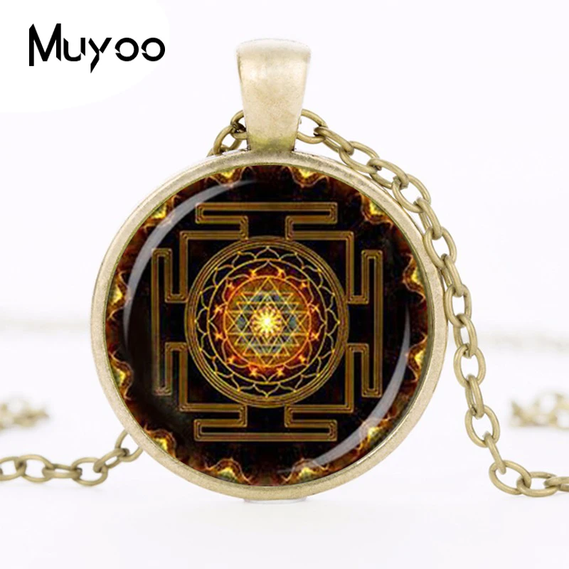 Подвеска в стиле стимпанк Sri yantra мандала стеклянный купол ожерелье ручной работы