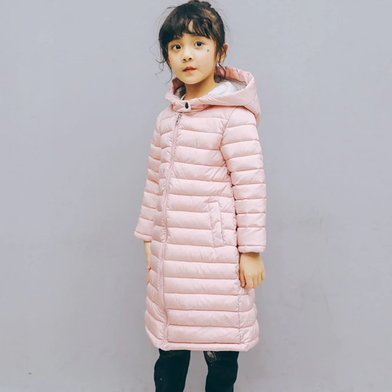 

Lagabogy Girls Boys Winter Coat Down Cotton Jacket Solid Color Fur Hooded Girls Parkas Teenage Children's Long Outerwear TZ318