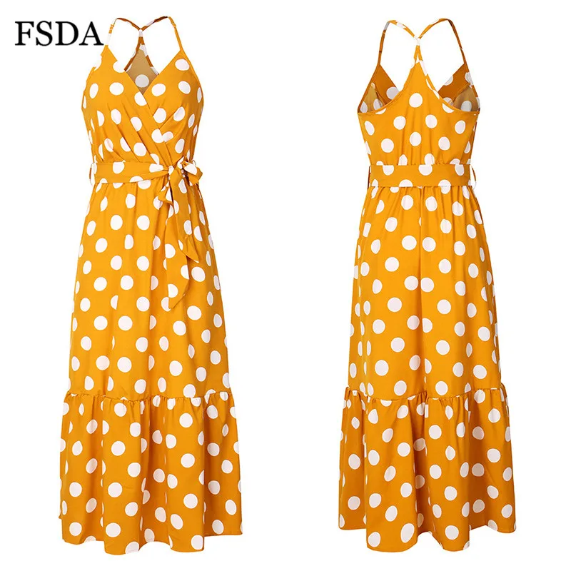 Женское пляжное платье миди FSDA Элегантное повседневное в горошек с запахом