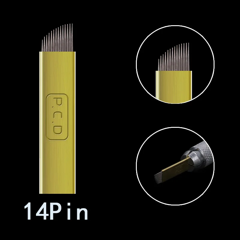 500 шт PCD14 Pin Перманентный макияж бровей Тату лезвие микроблейдинг иглы для 3D