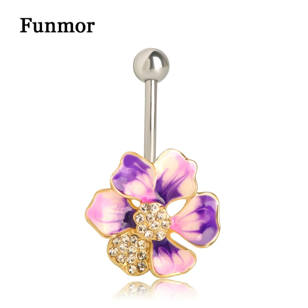 

Funmor Mix Enamel Flower Navel Piercing Ring 316L medical Stainless Steel Belly Button Rings Women Girls Summer Body Accessories