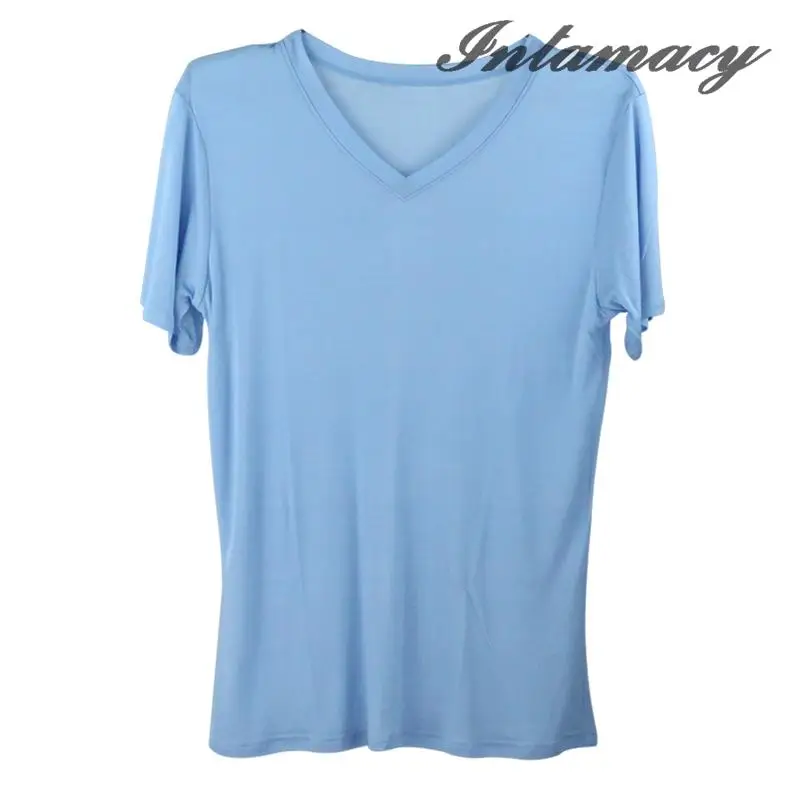 Мужская шелковая футболка с V образным вырезом и коротким рукавом тонкая 100%