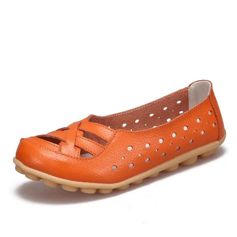 FITWEE Women'S Casual Shoes Genuine Leather Woman Loafers Breathable Summer Shoe Flats With Hollow Out Mother Big Size | Обувь