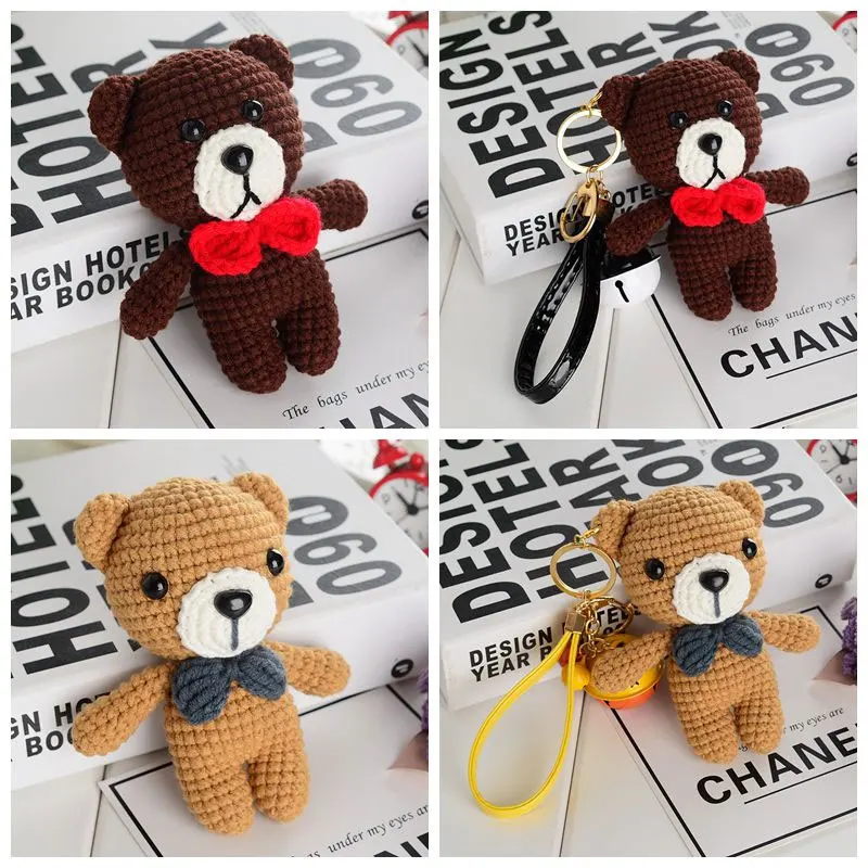 12*8 см коричневый Kawaii Медведь симпатичный брелок крючком ручной вязки Amigurumi