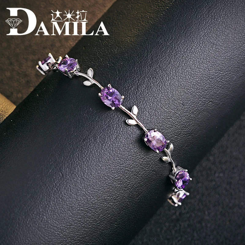 

925 Sterling Silver bracelets Jewelry Purple cubic zironia bracelets for women