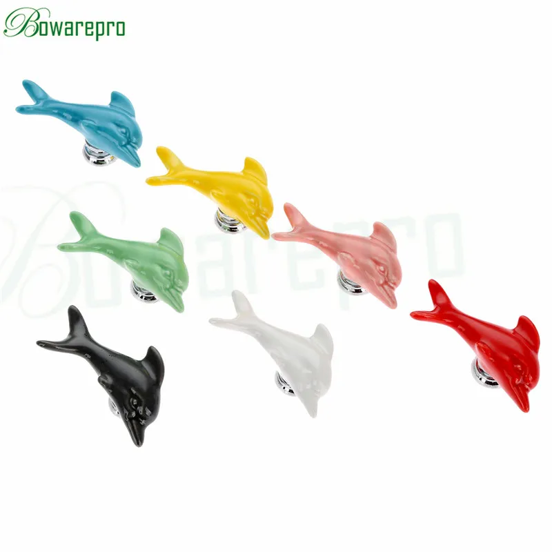 

European Cabinet Ceramic Door Drawer single hole White Dolphin marine world cartoon factory Cupboard Drawer Closet Newest 7pcs