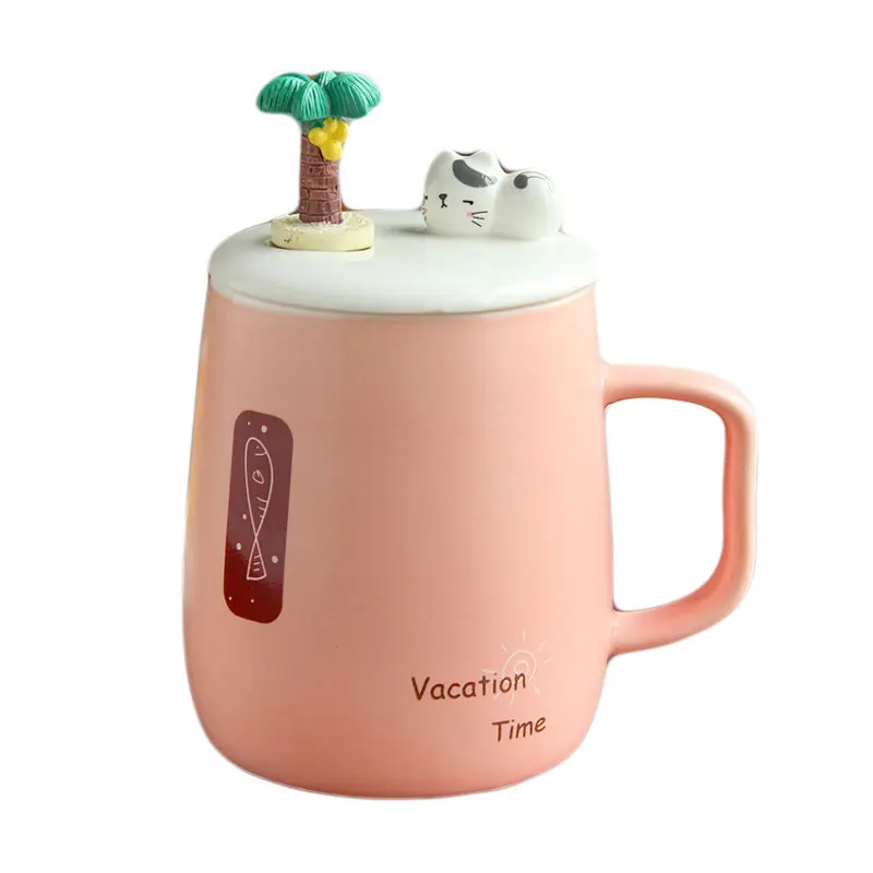 Hot American Cartoon 3D Relief Kitty Cat Fish Letter Micro Landscape Lid Cover Ceramic Mug Work Office Student School Lover Cup|lovers cup|ceramic